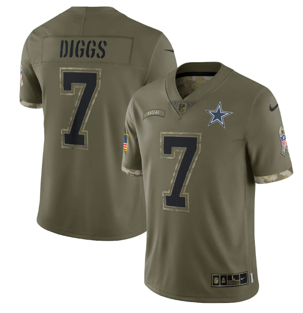 Men's Dallas Cowboys #7 Trevon Diggs Olive 2022 Salute To Service Limited Stitched Jersey